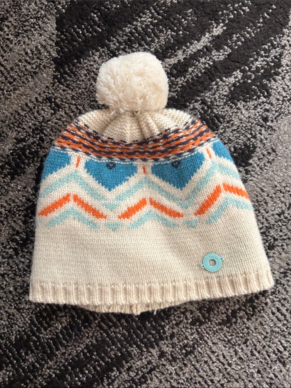 Kari Traa Cream Wool Hat with Blue & Orange Accents